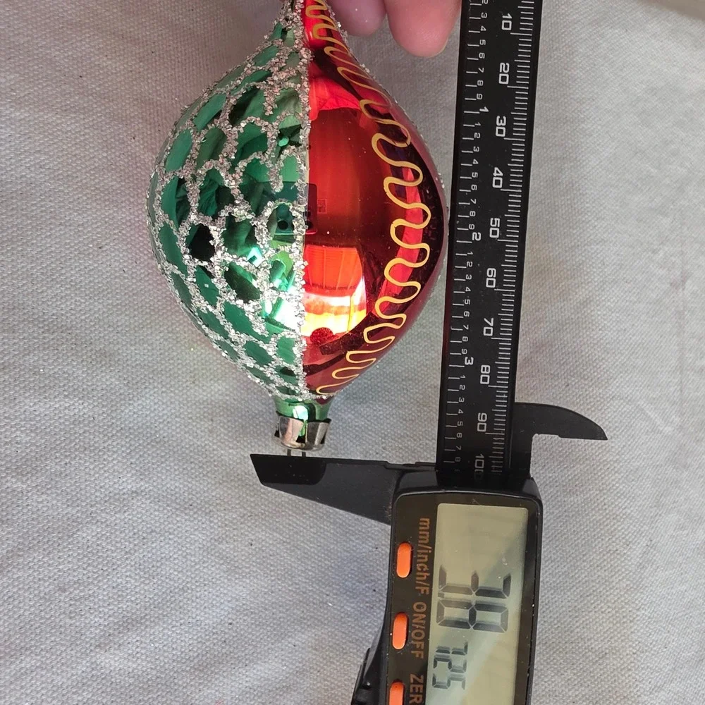Vintage Glass Christmas Ornaments Red Green 2 Indent + 1 Teardrop Set of 3 Total